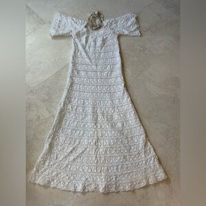 Boho  White Handmade Crocheted Mexican Vintage Dress NWOT  SZ Small